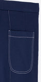 Navy blue blunt knit trousers with central rib detail. White stitching details. Elasticated fabric and waistband.

52% Cotton 42% Polyamide 6% Elastane