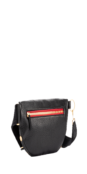 Crafted with classic, pebbled black leather Red logo twill lining Brushed gold hardware, guaranteed for life Features statement red zipper tape Front zippered pocket and back zippered cell phone pocket Zipper closure; interior credit card slot 11