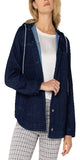 28"&nbsp;High Shoulder Point

Long sleeve

Hood with drawstrings
Front side pockets

Two chest pockets
5-button front closure
Button closure at cuff
Rounded hem

Color: Indigo
60% COTTON, 30% POLY, 10% SPANDEX
Machine Wash Cold with Like Colors, Wash Inside Out, Only Non-Chlorine Bleach When Needed, Tumble Dry Low, Warm Iron If Needed, Or Dry Clean
