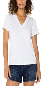 24"&nbsp;High Shoulder Point
Short Sleeve
V-neck
Straight hem
Color: White&nbsp;
49%Modal 47%Cotton 4%Spandex
Turn Inside Out, Machine Wash Cold With Like Colors, Only Non-Chlorine Bleach When Needed, Reshape When Wet, Dry Fat, Cool Iron If Needed, Or Dry Clean