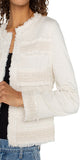 22-1/2" High Shoulder Point

Collarless &nbsp; &nbsp; &nbsp; &nbsp; &nbsp; &nbsp;

Long sleeves &nbsp; &nbsp; &nbsp; &nbsp; &nbsp; &nbsp; &nbsp; &nbsp; &nbsp; &nbsp; &nbsp; &nbsp; &nbsp; &nbsp; &nbsp; &nbsp; &nbsp; &nbsp; &nbsp; &nbsp; &nbsp; &nbsp; &nbsp;

Hook and eye front closure

2 front welt pockets&nbsp;

Frayed edges and detailing
Color; Bone
55% COTTON, 42% RAYON, 3% SPAN
Machine Wash Cold, Wash Separately, Wash Inside Out, Only Non-Chlorine Bleach When Needed, Tumble Dry Low, Low Iron When Needed,