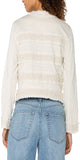 22-1/2" High Shoulder Point

Collarless &nbsp; &nbsp; &nbsp; &nbsp; &nbsp; &nbsp;

Long sleeves &nbsp; &nbsp; &nbsp; &nbsp; &nbsp; &nbsp; &nbsp; &nbsp; &nbsp; &nbsp; &nbsp; &nbsp; &nbsp; &nbsp; &nbsp; &nbsp; &nbsp; &nbsp; &nbsp; &nbsp; &nbsp; &nbsp; &nbsp;

Hook and eye front closure

2 front welt pockets&nbsp;

Frayed edges and detailing
Color; Bone
55% COTTON, 42% RAYON, 3% SPAN
Machine Wash Cold, Wash Separately, Wash Inside Out, Only Non-Chlorine Bleach When Needed, Tumble Dry Low, Low Iron When Needed,