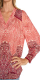 25-1/4" High Shoulder Point
V-neck
Shirring details
Button cuffs
Long sleeves
Color: Mauve ombre paisley
100% Viscose
Turn inside out, machine wash cold with like colors, gentle cycle, only non-chlorine bleach when needed, flat air dry, cool iron if needed, reshape carefully during wet.