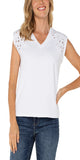 24" High Shoulder Point

V- neck

Cap&nbsp;sleeve
Floral embroidery at shoulders
Straight hem finish
72% Polyester, 24% Rayon, 4% Spandex
Color: White
Turn Inside Out, Hand Wash Cold, Wash Separately, Do Not Bleach, Reshape When Wet, Flat Air Dry, Cool Iron If Needed, Or Dry Clean