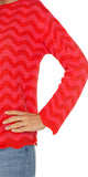 23'' High shoulder point

Long sleeves

Boatneck

Rolled neckline
Scalloped edges

7GG Pointelle stitching
Color: Pink/Red
60% COTTON, 40% ACRYLIC
Turn Inside Out, Hand Wash Cold, Wash Separately, Only Non-Chlorine Bleach When Needed, Reshape When Wet, Flat Air Dry, Cool Iron If Needed, Or Dry Clean